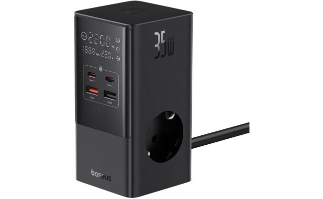 Baseus Power Combo Tower Digital Power Strip 3AC+2U+2C 35W with 1.5m Power Cord EU Cluster - Black